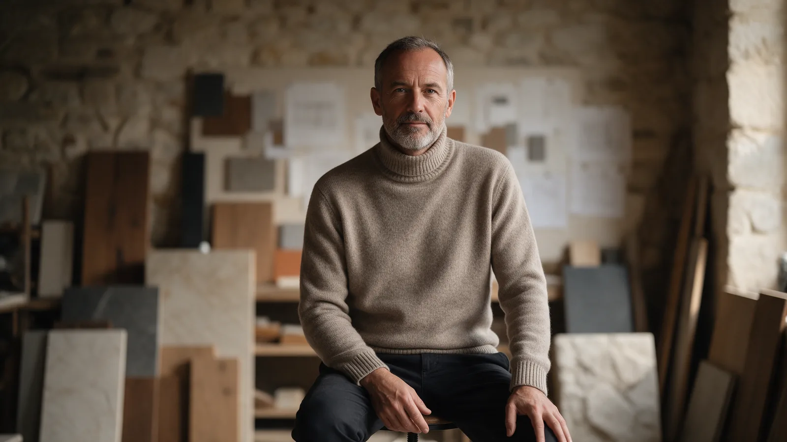 Marc Delatour, architecte d'intérieur, dans son atelier